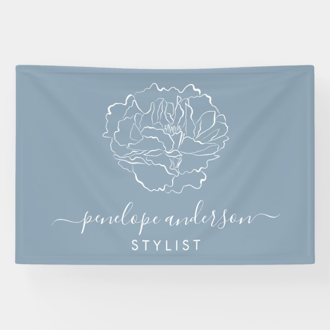 Minimalistische Blume Art Typografie Dusty Blue Banner (Horizontal)