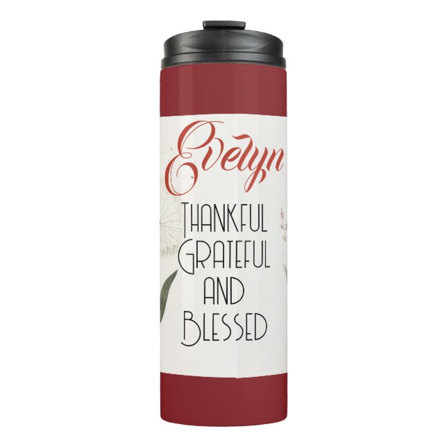 Minimalistische Blume bearbeitbare Slogan und Name Thermosbecher (Vorderseite)