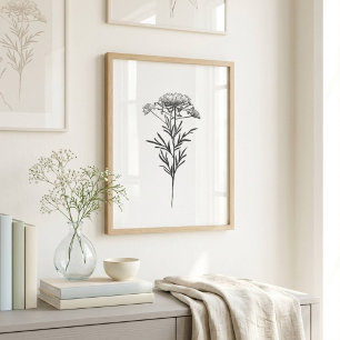 Minimalistische Blume der Tinte Gezeichnet in Schw Poster