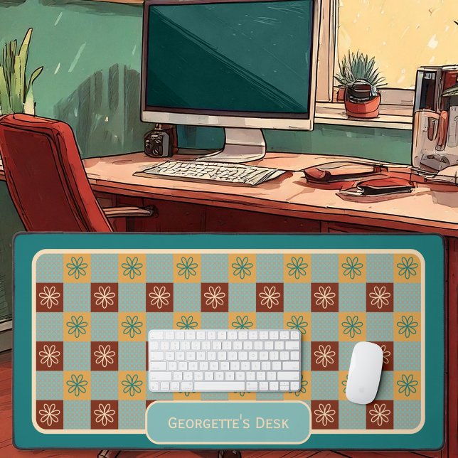 Minimalistische Blume - In der Palette der blenden Schreibtischunterlage (Minimalist Flowers Checked - Fading Sun Palette - by Office Accessories Shop)