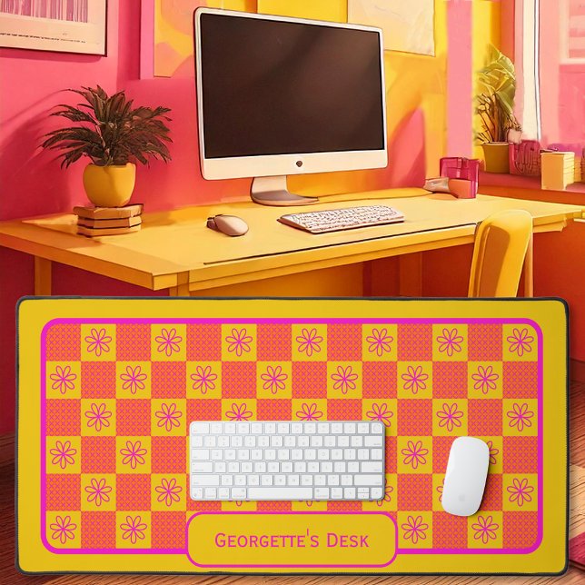 Minimalistische Blume - In Populärkelle Palette üb Schreibtischunterlage (minimalist checked floral - Summer popsicle palette by Office Accessories Shop)