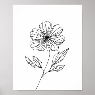 Minimalistische Blume-Linie Zeichnend Schwarz-Weiß Poster