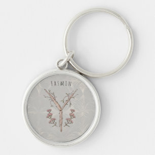 Minimalistische Blume Monogramm "Y" Schlüsselanhänger