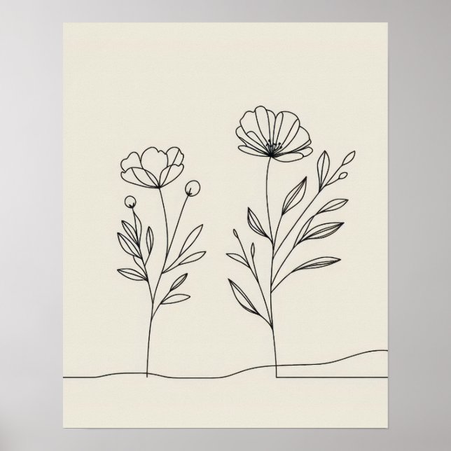 Minimalistische Blume Poppies Lineart Poster (Vorne)