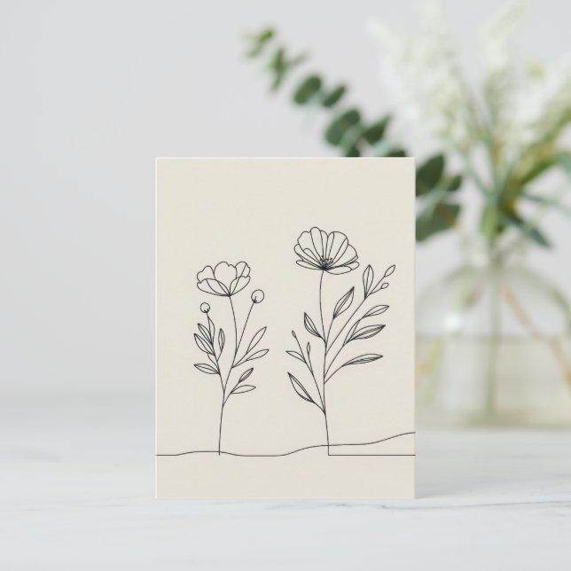 Minimalistische Blume Poppies Lineart Postkarte (Stehend Vorderseite)