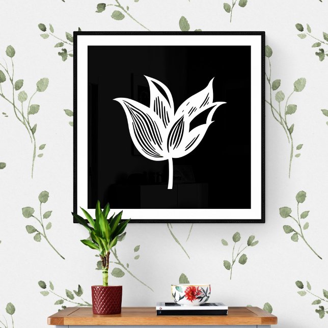 Minimalistische Blume Schwarz/Weiß Poster (Von Creator hochgeladen)