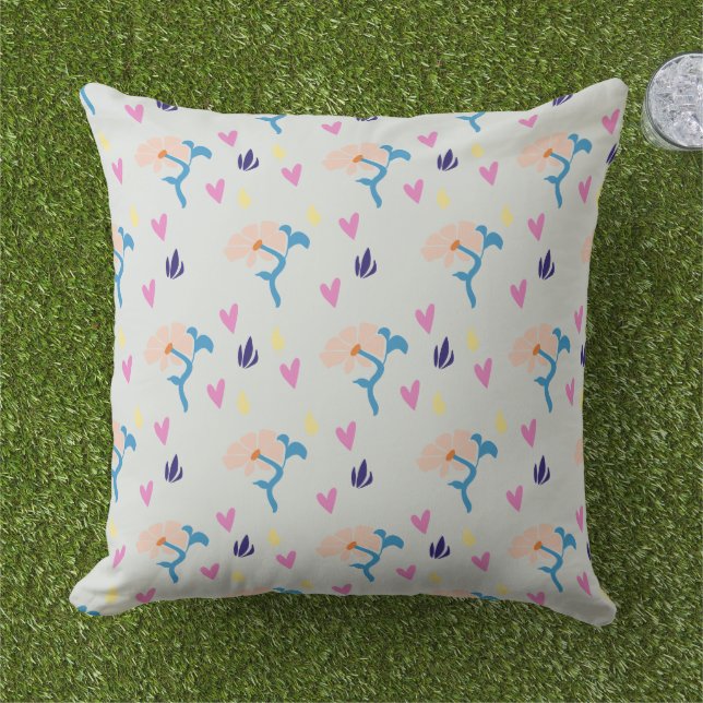 Minimalistische Blume und Herzmuster Kissen (Gras)