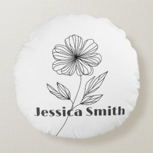Minimalistische Blume Zeile Zeichnend individuelle Rundes Kissen