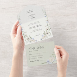 Minimalistische Blumen | Abreiß-RSVP | Hochzeit All In One Einladung