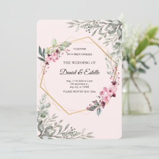 Minimalistische Blumen-Aquarell-Hochzeit Einladung