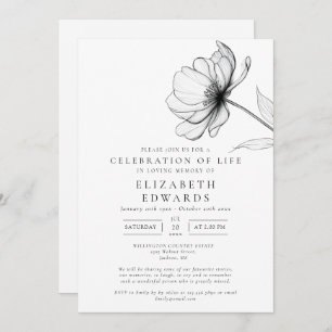 Minimalistische Blumenfeier zur Beerdigung des Leb Einladung