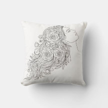 Minimalistische Blumenfrau-Linienkunst-Kissen