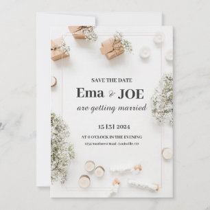 Minimalistische blumengeschmückte Einladung, elega Save The Date