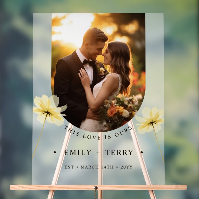 Minimalistische Blumenhochzeit Foto Begrüßung Matt Acrylschild (Neutral)