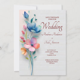 Minimalistische Blumenhochzeit Save The Date