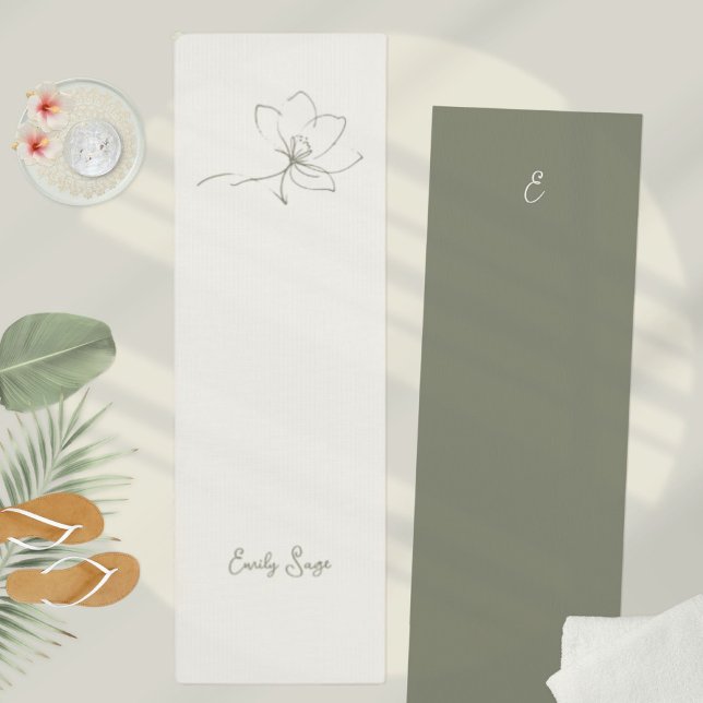 Minimalistische Blumenlinie Kunst Zen Elfenbein Sa Yogamatte (Minimalist Floral Line Art Zen Ivory Sage Green Yoga Mat ©Susanne Sachers - Sunny Wanderlust 🌞✈️)