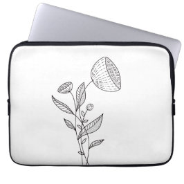 Minimalistische Blumenlinie Schwarz-Weiß Laptopschutzhülle