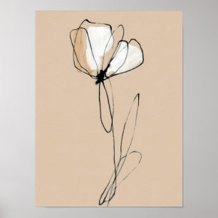 Minimalistische Blumenlinienkunst Neutrales Abst Poster