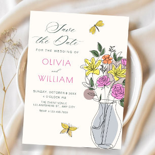 Minimalistische Blumenstrauß-Kunst-Hochzeit Save The Date
