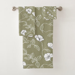 Minimalistische Blumenstrauß-line Kunst, Dichtung Badhandtuch Set