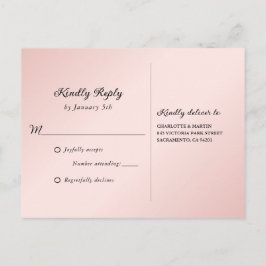 Minimalistische Blush and Black Wedding RSVP Postk Einladungspostkarte