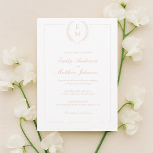 Minimalistische Blush-Lorbeer-Hochzeitseinladung Einladung