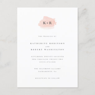 Minimalistische Blush Pink Wasserfarbeninitials Ho Einladungspostkarte