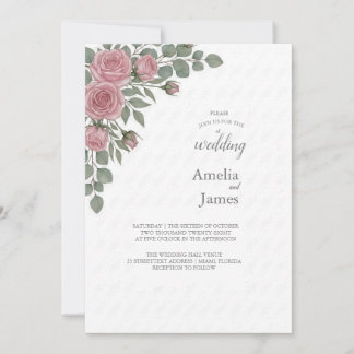 Minimalistische Blush-Rose und Eukalyptus Wedding  Einladung
