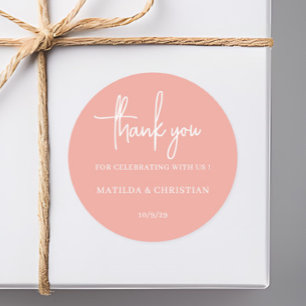 Minimalistische Blushing Peach Hochzeit Runder Aufkleber