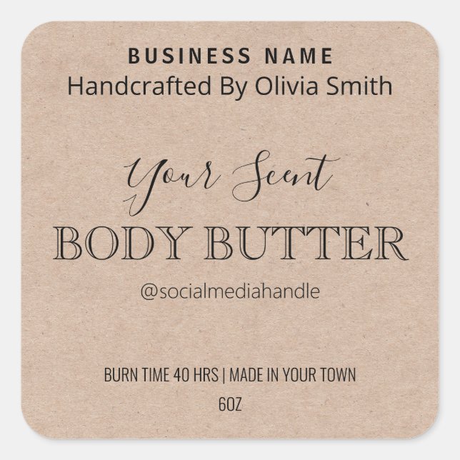 Minimalistische Body Butter Labels Quadratischer Aufkleber (Vorderseite)