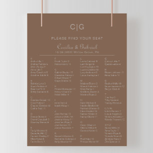 Minimalistische Boho Alphabetische Hochzeitstabell Poster