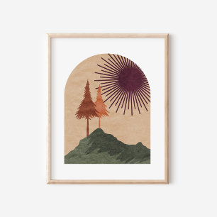 Minimalistische Boho Berglandschaftskunst Poster