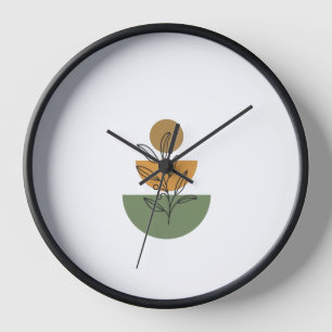 Minimalistische Boho-Botanik-Linienkunst - Erdige  Uhr