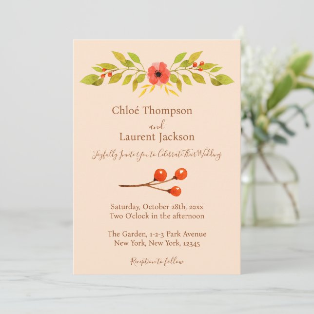 Minimalistische Boho Fall Blume Hochzeit Einladung (Stehend Vorderseite)