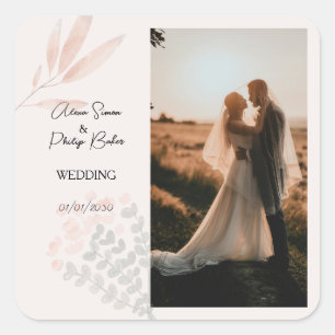 Minimalistische Boho-Fotokassenhochzeit Quadratischer Aufkleber