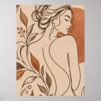 Minimalistische Boho-Frau, Linienkunst und Terrako Poster