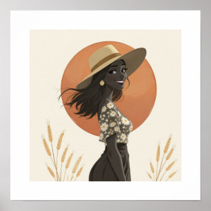 Minimalistische Boho-Frau Strohhut Ästhetische Kun Poster