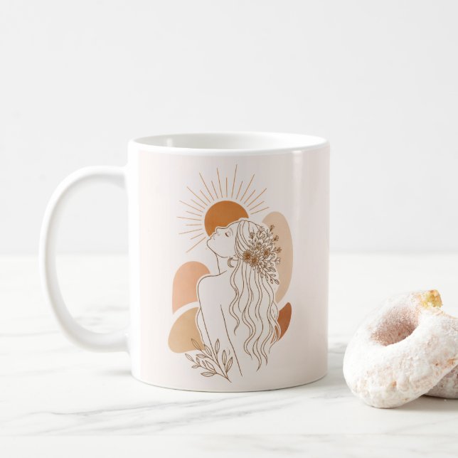 Minimalistische Boho-Frauen-Kunsttasse Kaffeetasse (Mit Donut)