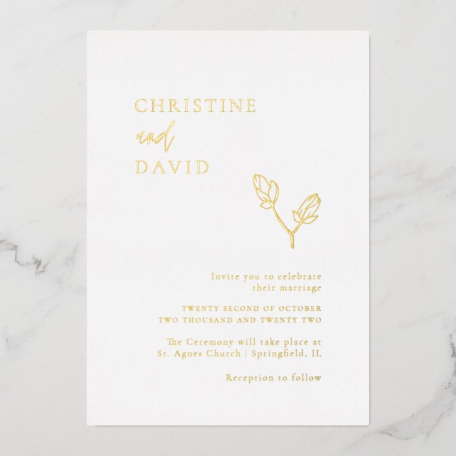 Minimalistische Boho Gold Foil Wedding Folieneinladung (Vorderseite)