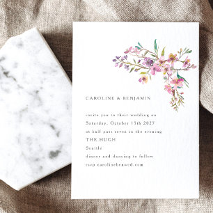Minimalistische Boho-Launische Rosa Wildblumen-Hoc Einladung