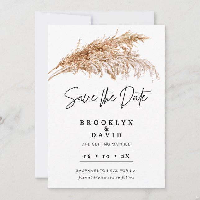 Minimalistische Boho Pampas Grass Save the Date Ka Einladung (Vorderseite)