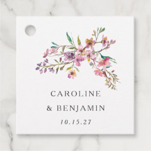 Minimalistische Boho Pink-Wildblumen Hochzeit nach Geschenkanhänger