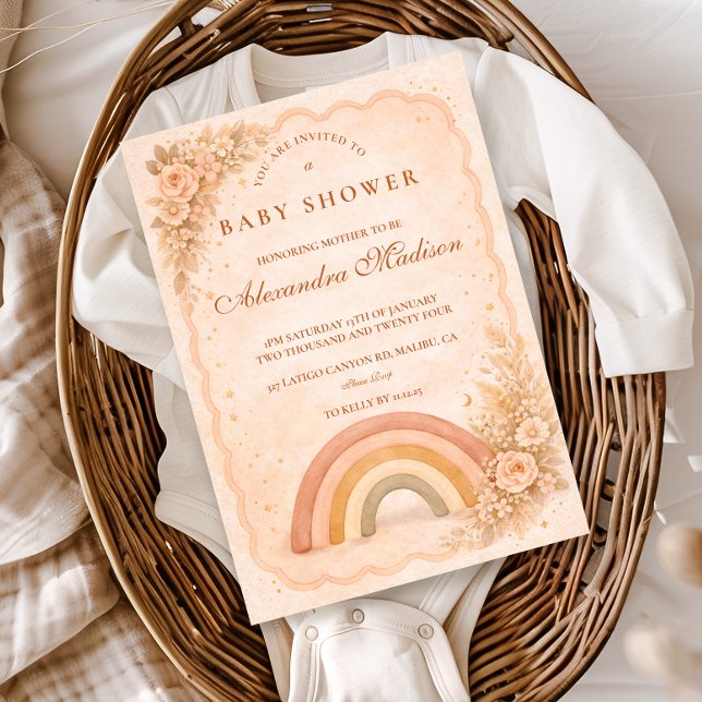 Minimalistische Boho-Regenbogen-Baby-Party Einladung (Von Creator hochgeladen)