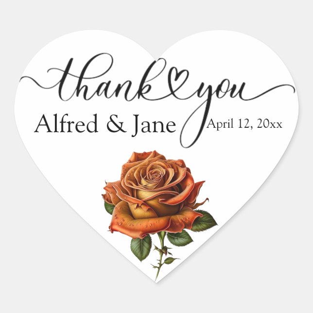 Minimalistische Boho Rose Elegante Hochzeit Danke Herz-Aufkleber (Vorderseite)