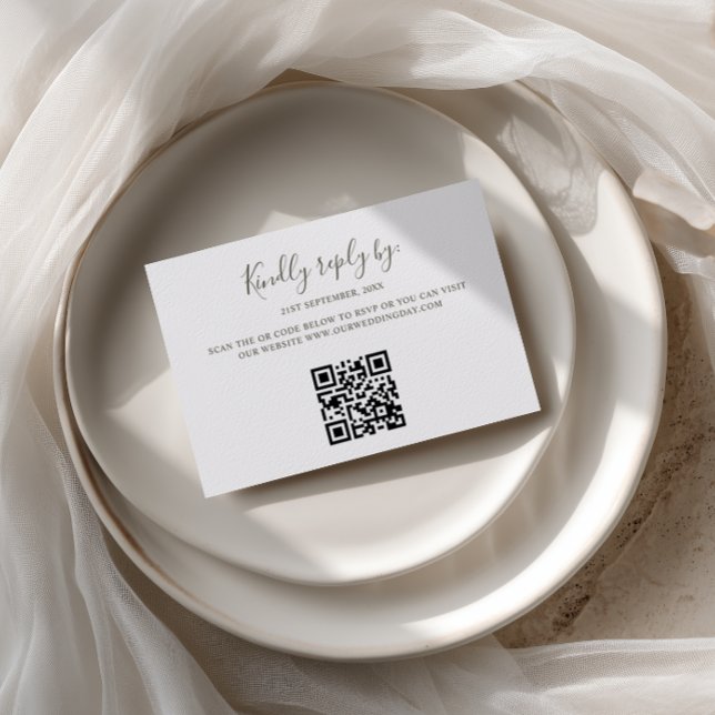 Minimalistische Boho-Sage-Grün-Bogen-QR-Code-RSVP- RSVP Karte (Von Creator hochgeladen)