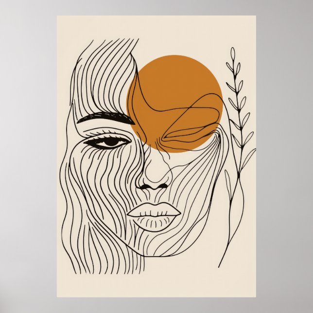 Minimalistische Boho Wandkunst, Abstrakte Gesichts Poster (Vorne)
