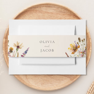 Minimalistische Boho-Wildblumen-Blumenhochzeit Einladungsbanderole