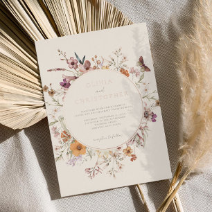 Minimalistische Boho-Wildblumen-Blumenhochzeit Folieneinladung
