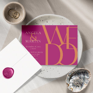 Minimalistische Bold Magenta Orange Wedding Einlad Einladung