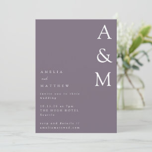 Minimalistische Bold Monogram Boho Dusty Lila Wedd Einladung